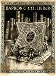 Bookplate of six men holding up a giant book