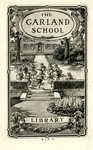 Bookplate of little children playing in front of the school, all holding hands in a circle spinning
