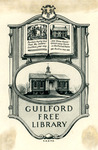 Bookplate of an open book with images and the library building