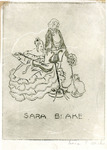 Bookplate of two people, one playing a musical instrument