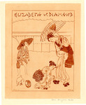 Bookplate of three figures and a dog