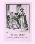Bookplate of two women, one holding thread