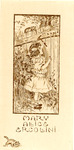 Bookplate of a girl hammering a nail into a fence