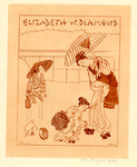 Bookplate of three women and a dog