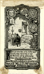 Bookplate of a person in their room sitting at the desk reading