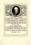 Bookplate of a book donated by George Benjamin Carpenter's children