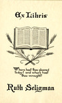 Bookplate of an open book with wheat
