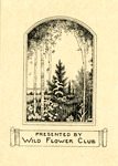 Bookplate of a forest view with a body of water in the far distance