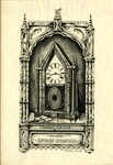 Bookplate of a clock bordered with columns