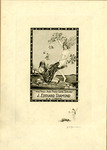 Bookplate of two women, one with flowers and the other with a black sheet