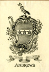 Bookplate of a crest with three stars and a bird on top