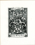 Bookplate of a crest with birds and a knight's helmet