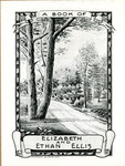 Bookplate of a path in nature with a tree that breaks into two trunks