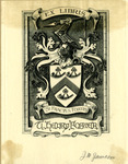 Bookplate of a crest with horns and a knight's helmet