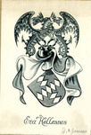 Bookplate of two dragons intertwined