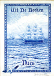 Bookplate of two boats in the ocean