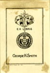 Bookplate of a college crest and the sock and buskin masks