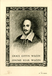 Bookplate of someone's portrait with a flower border