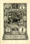 Bookplate of a room with four crests on each corner