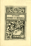 Bookplate of an open book surrounded by calligraphic leaves