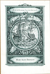 Bookplate of a ship surrounded by ocean elements