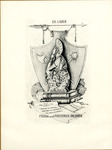 Bookplate of a statue of a trojan soldier squatting with his fist under his chin