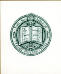 Bookplate of an open book with a burning torch behind it