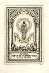 Bookplate of Jesus with books and an oil lamp below him