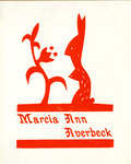 Bookplate of a rabbit facing a flower the same size as it