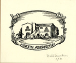 Bookplate of a house with a long staircase to the second floor entrance
