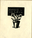 Bookplate of a flower pot with two flowers