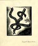 Bookplate of a snake wrapped around a pole