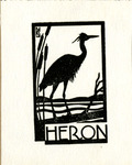 Bookplate of a heron on the lake