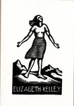 Bookplate of a woman standing with her arms out