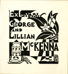 Bookplate of a flower and container in an illusion style