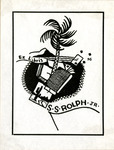 Bookplate of a palm tree, a desert picture, a book, and mail