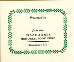 Bookplate of a presentation card with a green leaf border