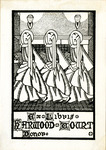 Bookplate of three identical women standing next to each other