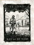 Bookplate of a man with his dog in the front yard
