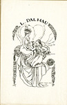 Bookplate of a man kneeling to a woman