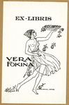 Bookplate of a woman holding many roses
