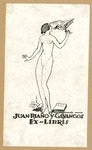 Bookplate of a woman holding a bird