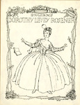 Bookplate of a woman in a gown dropping a book