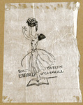 Bookplate of a woman standing on books and eating grapes
