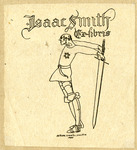 Bookplate of a man wearing the Star of David, holding a sword