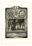 Bookplate of a house hidden by trees