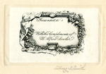 Printed label bookplate with a sheet and flowers