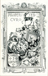 Bookplate of a deer standing on a crest