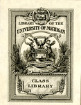 Bookplate of a deer, mouse, and eagle around a crest (inscribed Class Library)