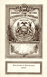 Bookplate of a deer, mouse, and eagle around a crest (inscribed "Received in Exchange from")